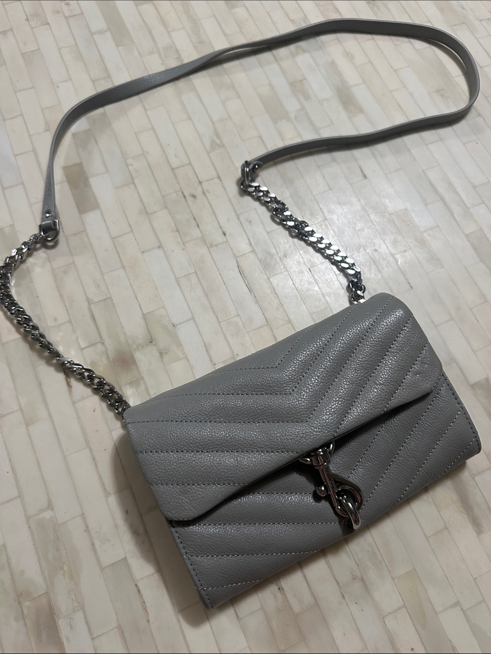 Quilted Gray Chain-Strap Crossbody Bag - Rebecca Minkoff